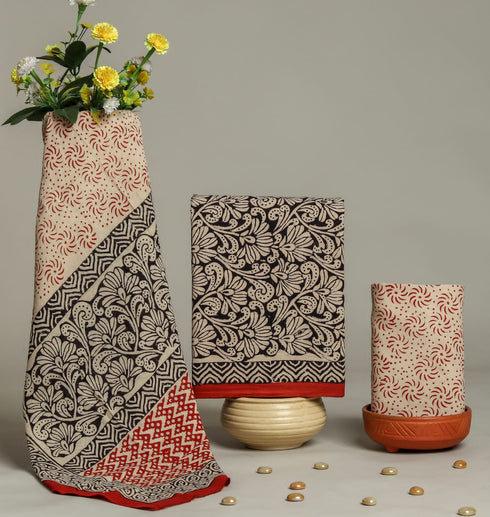 Designer Jaal Print Cotton Suit Set with Mulmul Dupatta (PRMUL111)